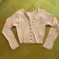 ピンク リブ編み 長袖カーディガン　mystic