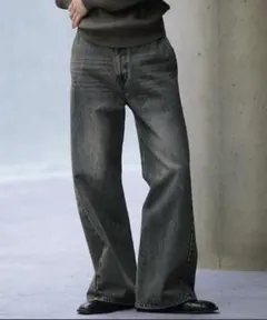 curved flare denim slacks