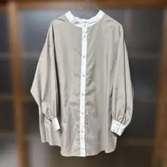 ストライプ長袖シャツ ベージュホワイトＬ