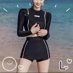 ★ラスト1点★ 水着　ラッシュガード　長袖　ブラック　2点セット　L