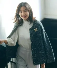 新品タグ付 自由区 ツイード調ニットジャケット 44 (XL)