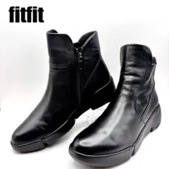 【極美品】フィットフィット　ショートブーツ サイドジップ 黒 23 レザー