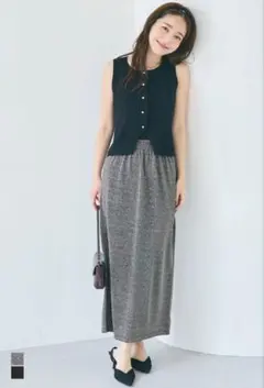 coca Mサイズ スリット入りタイトスカート 黒とシルバーのラメ