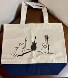 【新品】 トートバッグ 生成り＆紺 ネコイラスト