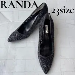 RANDA グリッターチュールパンプス　ブラック23.0