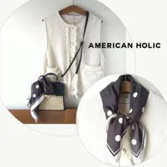 ⭐限定おまけ　AMERICAN HOLIC ブラウンピンドット水玉サテンスカーフ