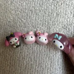 マイメロディ ミニチュアフィギュア 3点とリング、キーホルダーの5点セット