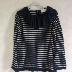 n'OrLABEL ボーダーカットソー フリル襟 長袖 ネイビー 大人可愛いのサムネイル