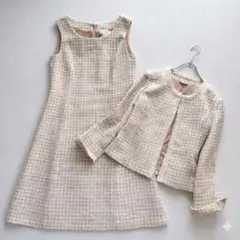 新品 ハーモニカ ツイード セットアップ ワンピース ノーカラー 定価3.3万