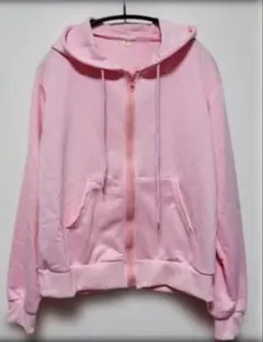 【訳あり】ピンク ジップアップパーカーLサイズ フード付き ピンク