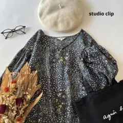 b1472＊ スタジオクリップ ボリューム袖 Vネック ワンピース