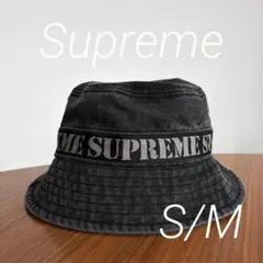 美品 シュプリーム バケットハット ハット ロゴ入り ブラック デニム S M