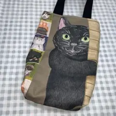 黒猫と不思議猫柄　細長トートバッグ