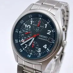 稼働品　SEIKO クロノグラフ　ブラック　シルバー　クォーツ