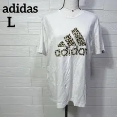 アディダス レオパード柄 Tシャツ クルーネック 半袖 L 白 綿 ジム