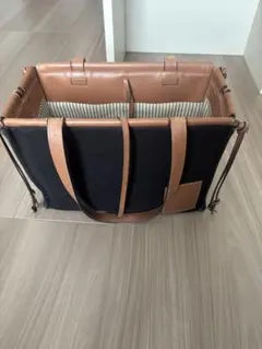 LOEWE クッショントートバッグ キャンバス レザー ブラック ブラウン