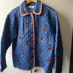 Keren hart デニム キルティングジャケット 花柄刺繍 ビンテージ