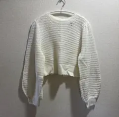 H&M 長袖 春服 秋服 透かし編みニット バックリボン ホワイト 白