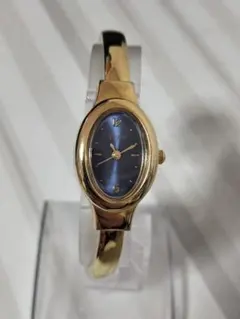 美品稼働品　パピーニ papini バングル ウォッチ 紺 ネイビー ゴールド