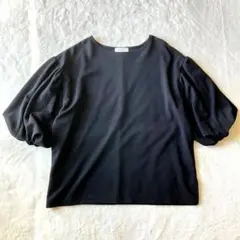 ハレイロしまむら　ボリュームスリーブ五分袖ブラウス　LLサイズ　黒　大きいサイズ