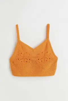 新品 H&M ニットクロップドトップス キャミ ブラトップ オレンジイエロー