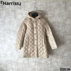 【Harriss】フード付き中綿キルティングジャケット　ベージュ　SIZE36