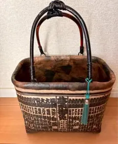 ハンドメイド 一閑張り かごバッグ 小物入れ インテリア 和紙 相撲番付