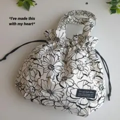 最終SALEꕤ︎︎モダンフラワー ふんわり巾着バッグ Handmade