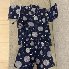 【ネイビー 甚平 浴衣　120 紺色】男の子　水玉　和柄　夏　綿100％