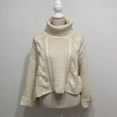 アイボリー　ニット  オフタートル