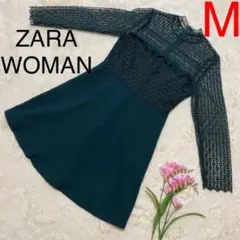 【美品】ZARA WOMAN  ザラウーマン　ひざ丈ワンピース　緑　M