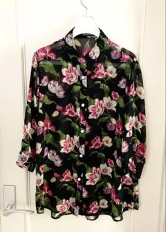 レリアン 花柄シースルーシャツ シアーブラウス チュニック ブラウン 