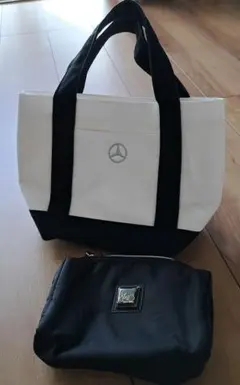 Mercedes-Benz トートバッグ ホワイト/ブラック&ポーチセット