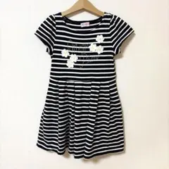 mezzo pianoボーダー お花 プリーツ 半袖ワンピース 120cm