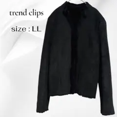 trendclips 黒スエード ノーカラーコート ファー LL