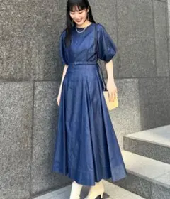 【FRAY I.D】フレイアイディー＊フレアパフスリーブワンピース＊デニム