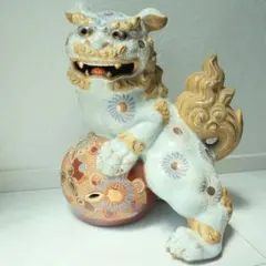 気まぐれお値下げ 超大型35cm 豪華 九谷 大吉釜 玉乗り獅子 狛犬