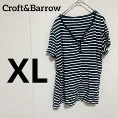 【XL】Croft&Barrowネイビー/ホワイト ボーダーVネック