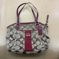 COACH ショルダーバッグ ベージュ/赤 中型