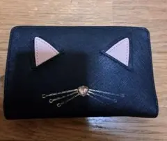 【未使用】ケイトスペード♡黒猫 二つ折り財布 ケイトスペード/二つ折り財布/ネコ柄/レザー/ブラックの高価買取