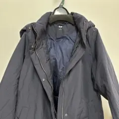 ネイビー フード付き ロングダウンジャケット Lサイズ、UNIQLO