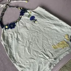 クロシェ編みフラワーモチーフ キャミソール　ホルダーネック　花　牛　刺繍のサムネイル