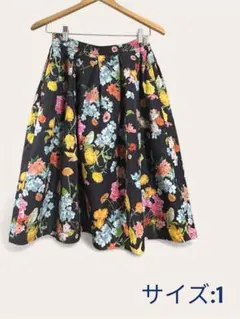 チェスティ　花柄　小鳥 フレアスカート ネイビー　サイズ:1