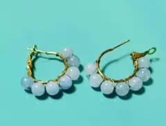 1413 緊張を和らげる✨ アクアマリンピアス　フープピアス ハンドメイド ハンドメイド フープピアス アクアマリン - メルカリ