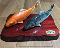 田村達之亮作　木彫り　鯉　置物　インテリア　アンティーク　年代物　飾り 田村達之亮作 木彫り 鯉 置物 インテリア アンティーク 年代物