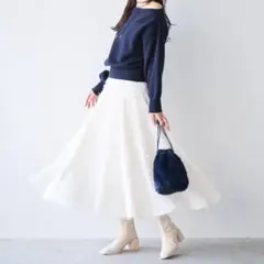 COCODEAL 岡崎紗絵着用 カットジャカードフレアスカート M ホワイト　白