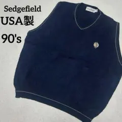 【高品質】USA製Sedgefieldダイヤモンド編み 刺繍ゴルフニットベスト