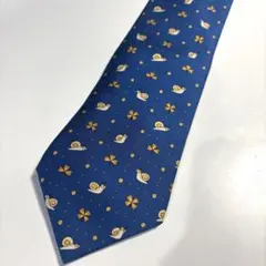 エルメス ネクタイ シルク100% カタツムリ柄 ネイビー ブルー系　総柄