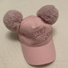 ミッキーマウス ポンポン付きキャップ 58cm ベビーピンク色