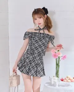 ROBE deFLEURSレザーミニリボンチェックフレアセットアップキャバ